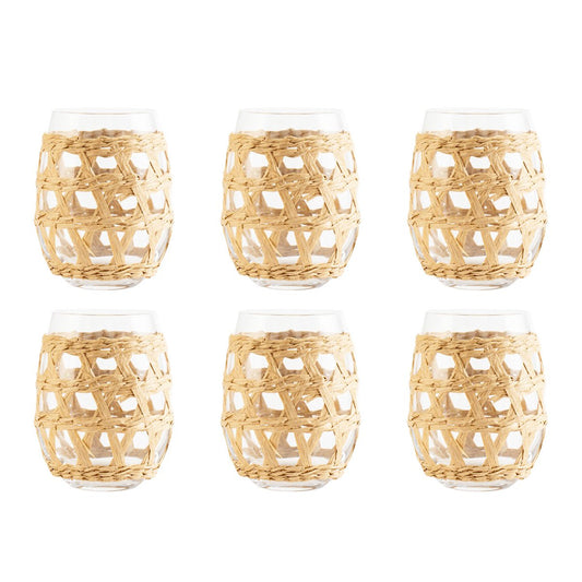Rattan water glasses 9x9x12cm - Lot of 6