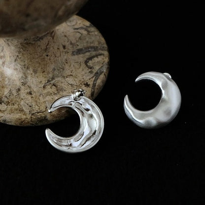 Unique Minimalist Silver Moon Earrings