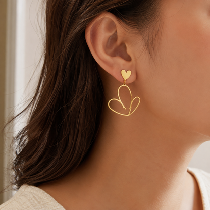 Heart To Heart Statement Earrings - Gold