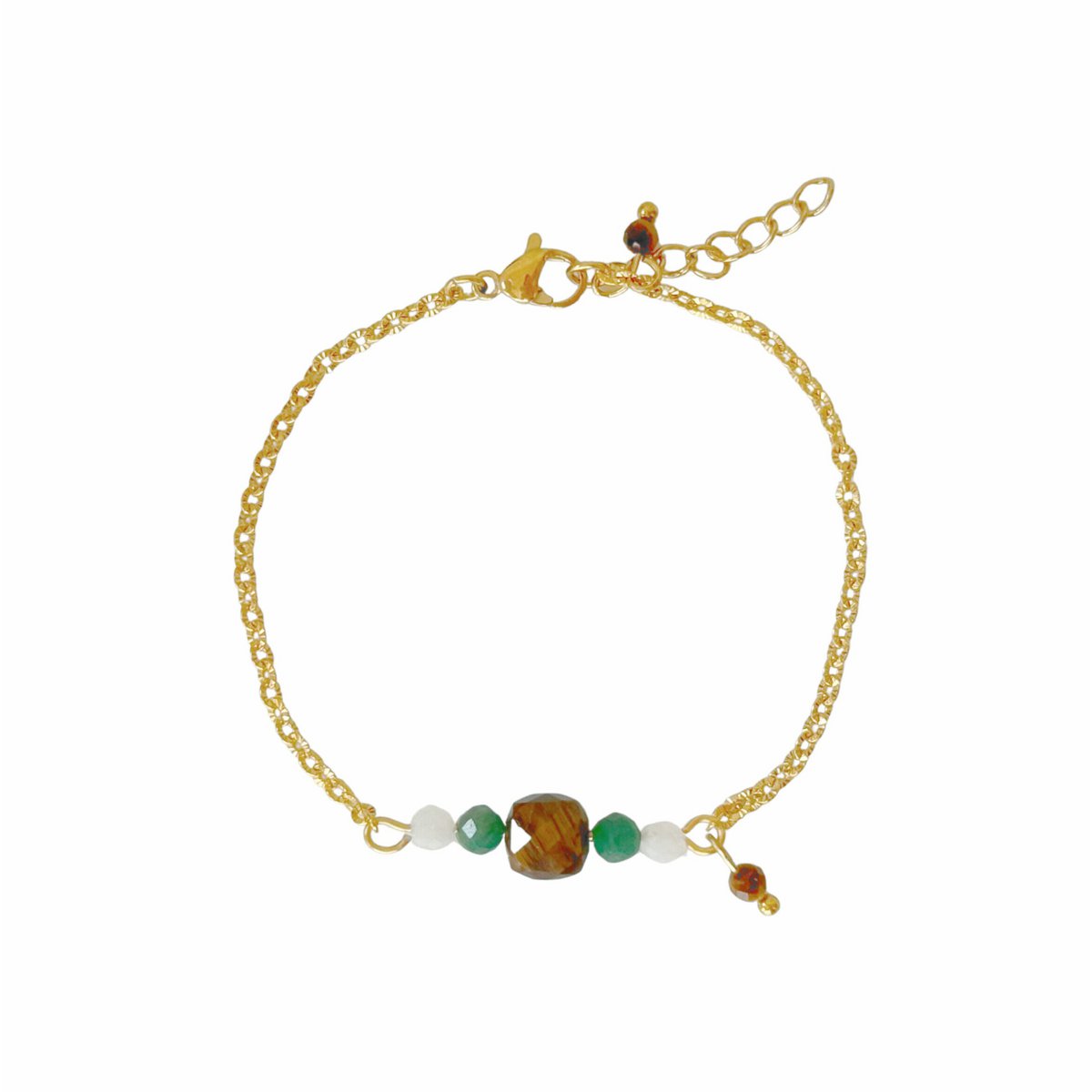 Tiger Eye & Emerald Bracelet - Gold