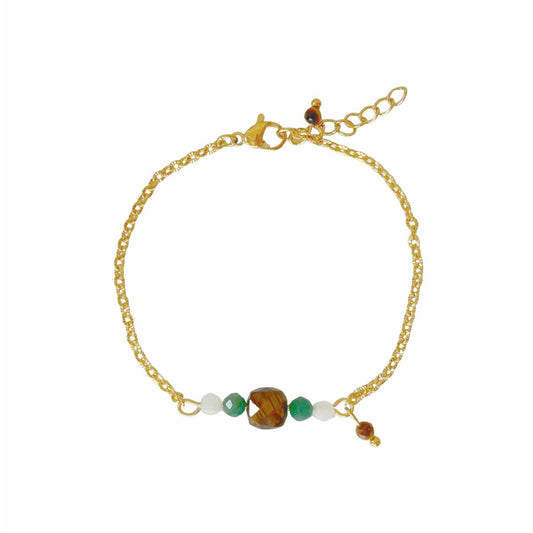 Tiger Eye & Emerald Bracelet - Gold