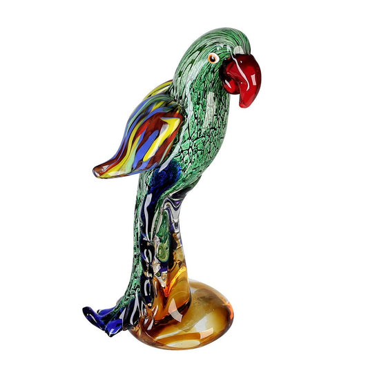 Glass sculpture "Parrot" green/red/blue H.28cm