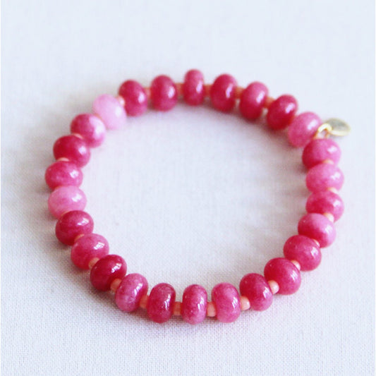 Elastic bracelet made of gemstone - fuchsia/pink
