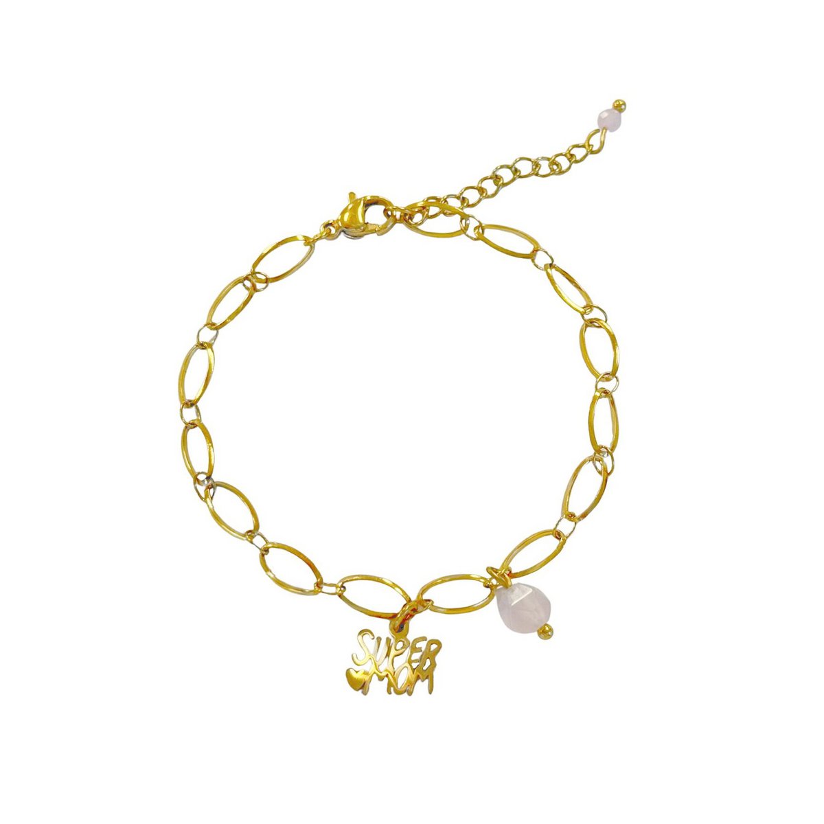 Super Mom & Rose Quartz Bracelet - Gold