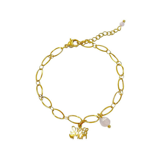 Super Mom & Rose Quartz Bracelet - Gold