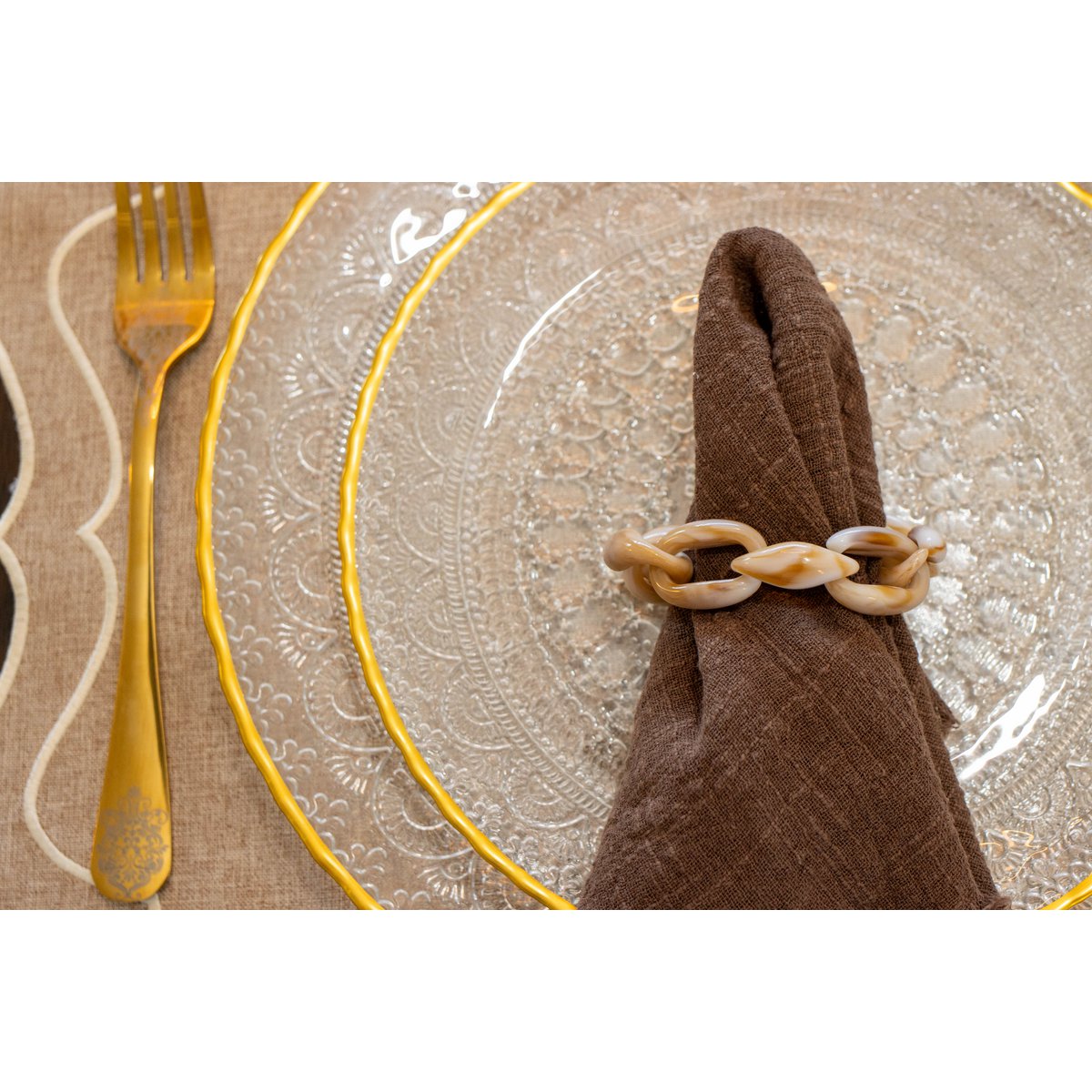 Set of 4 rounds of napkin white and brown chain