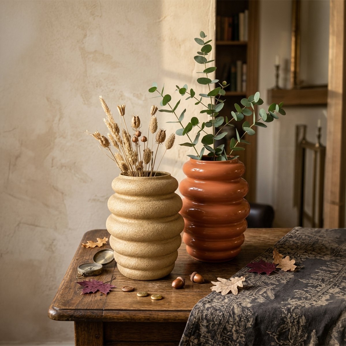 Wavy terracotta metal vase 28x28x33cm