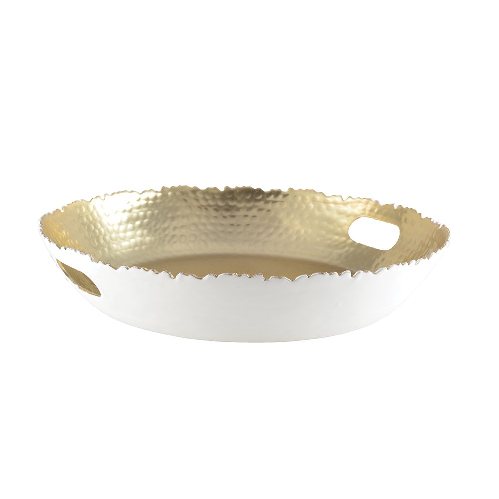PLATEAU ROND BLANC ET DORE MARTELE 33X33X5.5CM