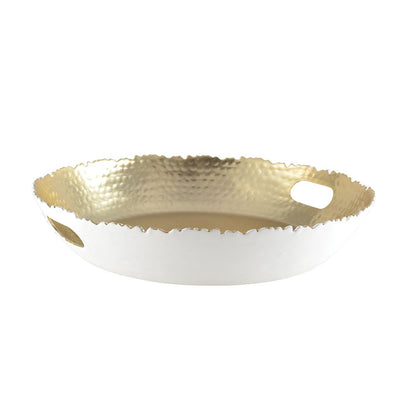 PLATEAU ROND BLANC ET DORE MARTELE 33X33X5.5CM