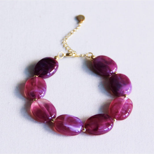 Oval resin beaded bracelet XL - purple