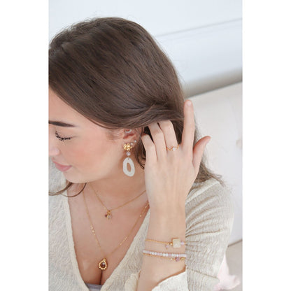 Flower & Rose Quartz Mother of Pearl Earrings - Gold