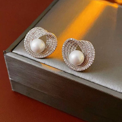 Luminous Pearl Embrace Stud Earrings
