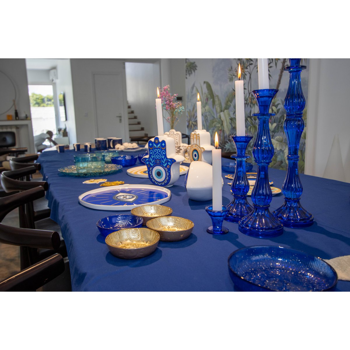Blue candlestick large model H41cm
