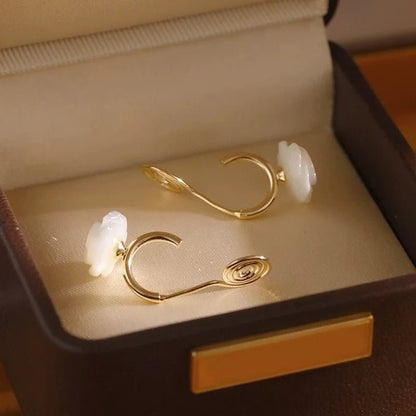Vivid Mother of Pearl Rose Flower Ear Cuff-One Pair