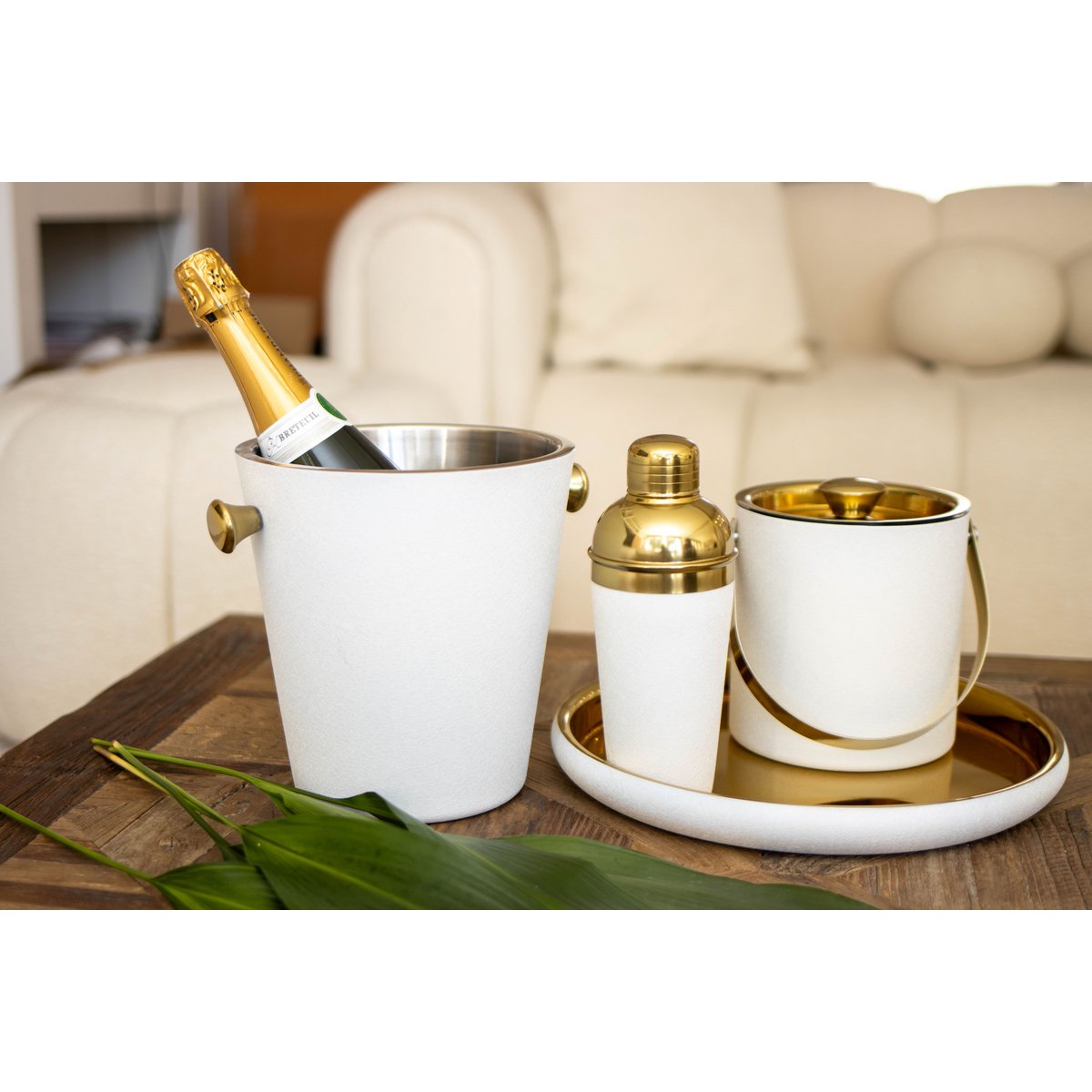 Ecru and golden ice bucket 15x15x18.5cm