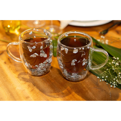 Double wall tea cups 350ml silver flowers - Lot of 2