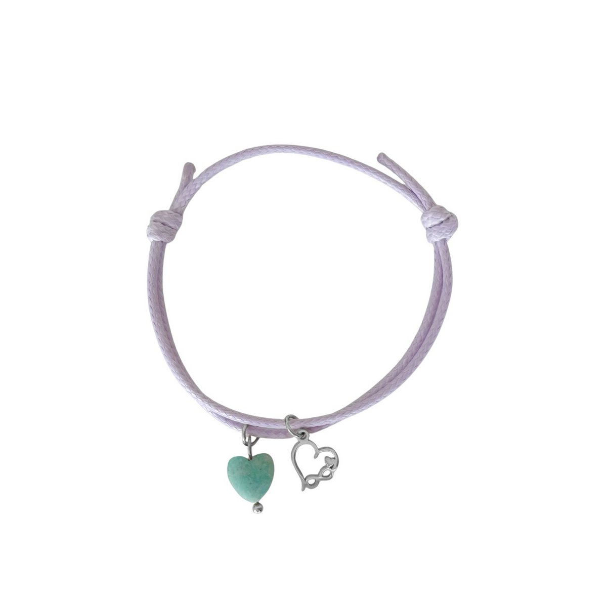 Wax Cord Bracelet Amazonite & Infinity Heart - Silver