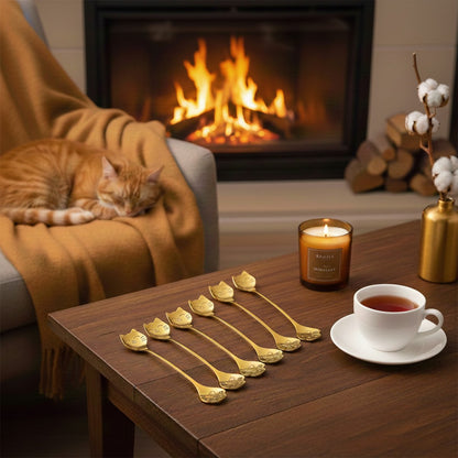 Golden cat teaspoons - set of 6