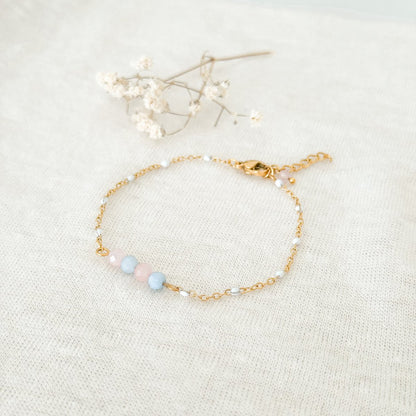 Aquamarine and rose quartz bracelet - gold