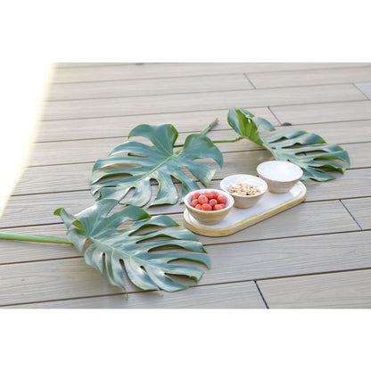 Aperitif set of 3 white cups on white wooden tray