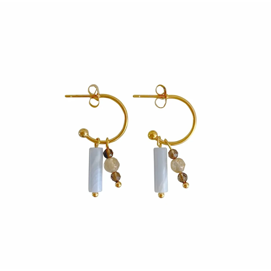 Aquamarine, Smoky Quartz and Citrine Earrings - Gold