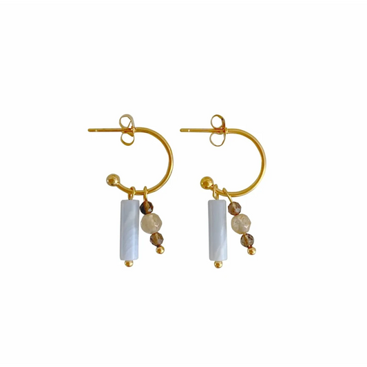 Aquamarine, Smoky Quartz and Citrine Earrings - Gold