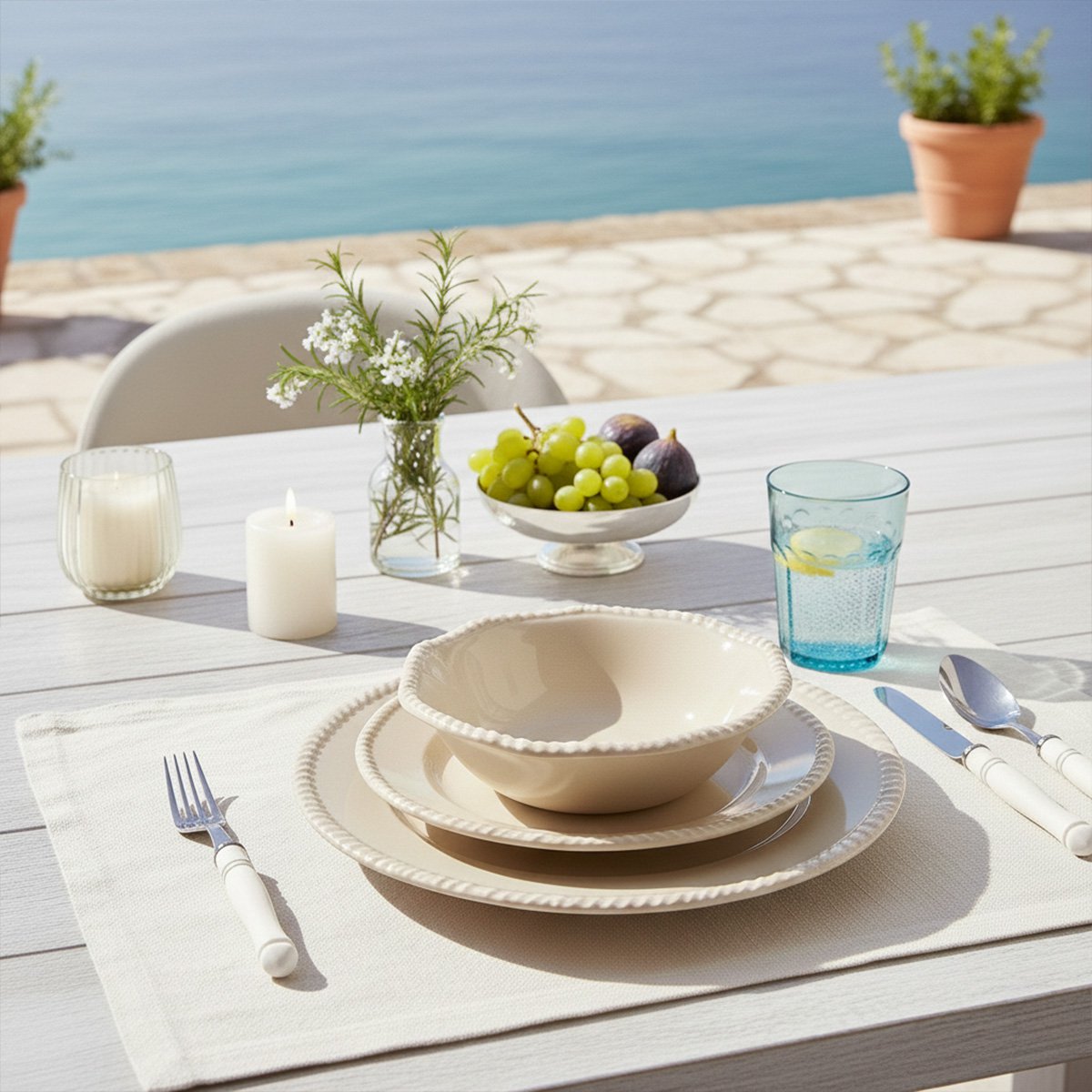 Cream melamine soup plate with rope edge 20x20x5.5cm