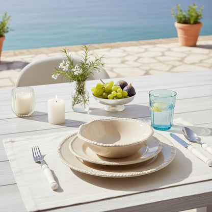 Cream melamine soup plate with rope edge 20x20x5.5cm