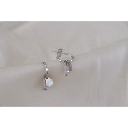 Kunzite, Moonstone & Butterflies Earrings - Silver