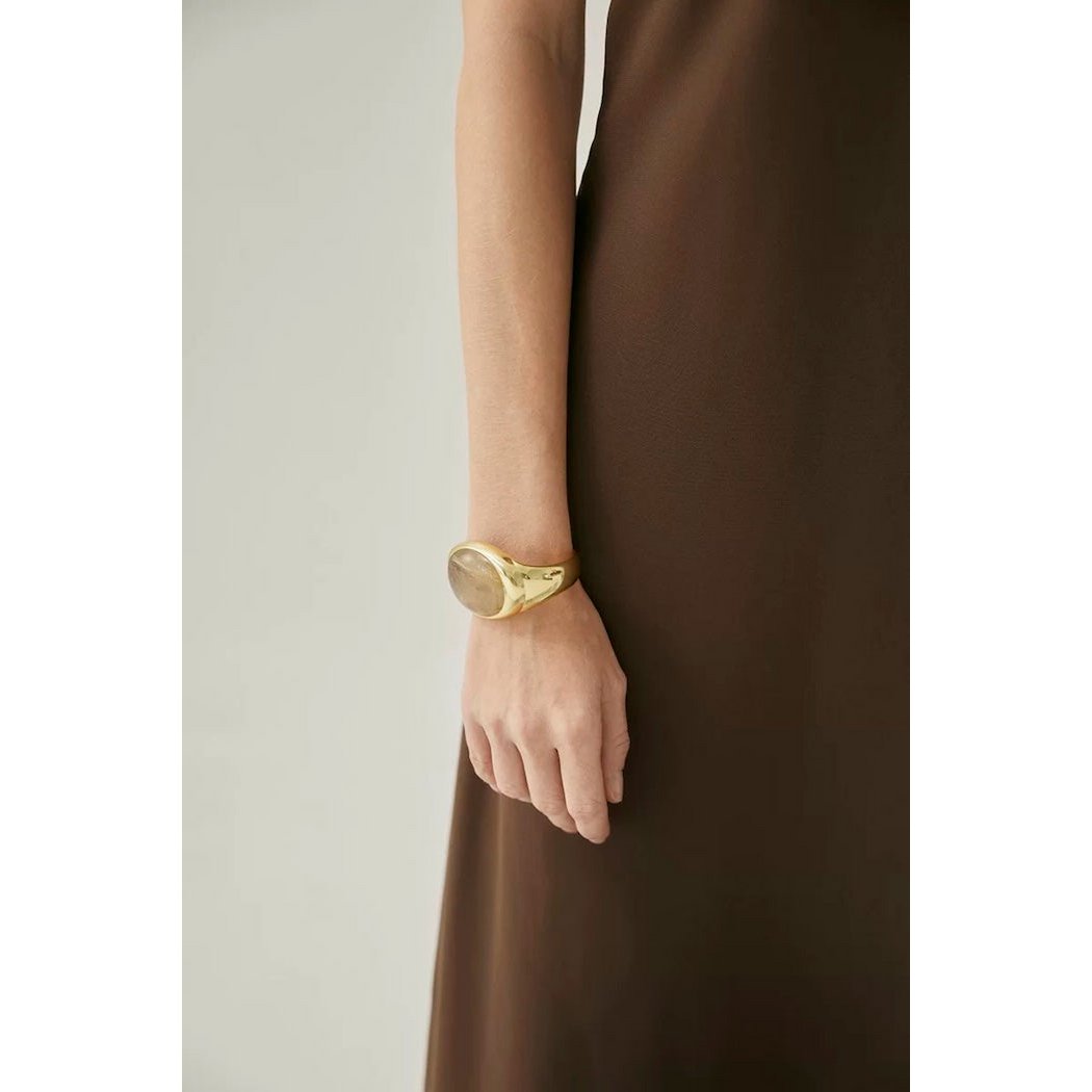 Bold Minimalist Gold Rutilated Quartz Wide Bangle