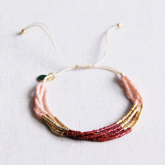 Quadruple miyuki bracelet - bordeaux/lnude/goldplated