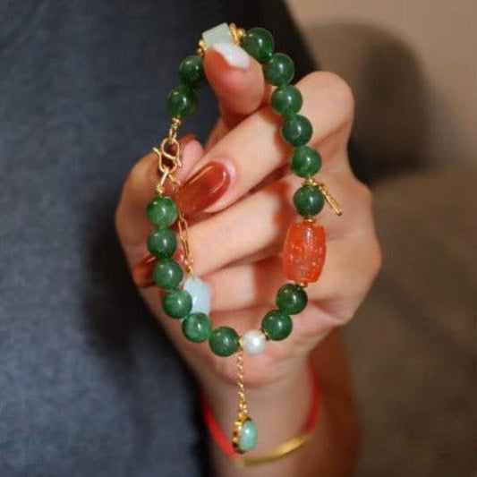 Hetian Jade Beads Tibetan Totem Bracelet