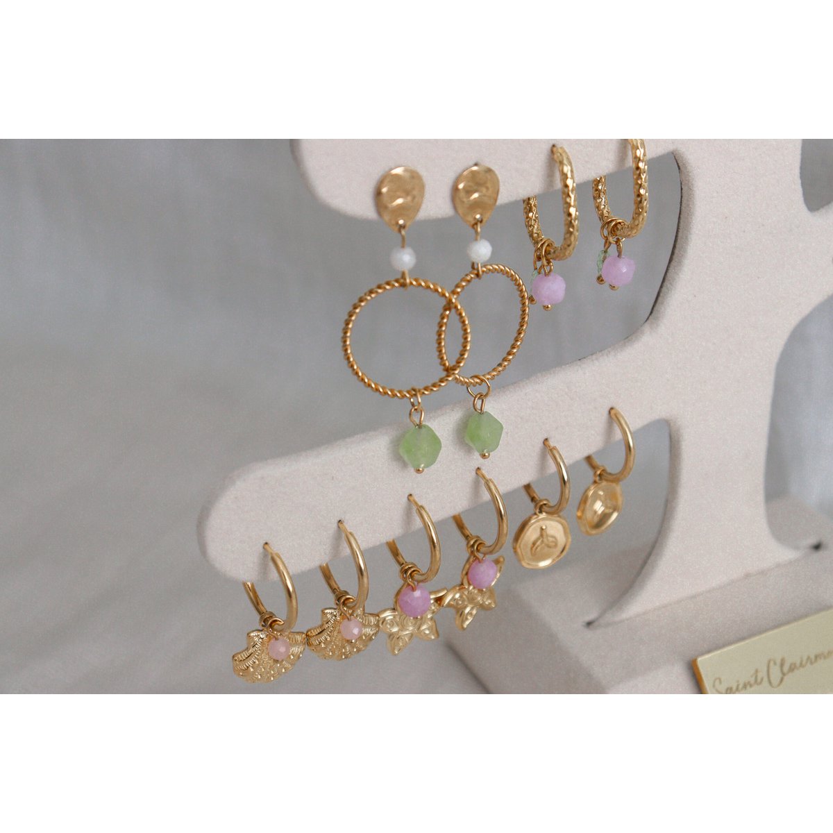 Statement Earrings Peridot & Moonstone - Gold