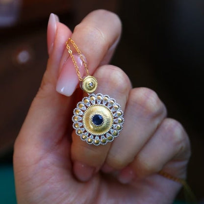 Real Sapphire Gold Flower Pendant Necklace