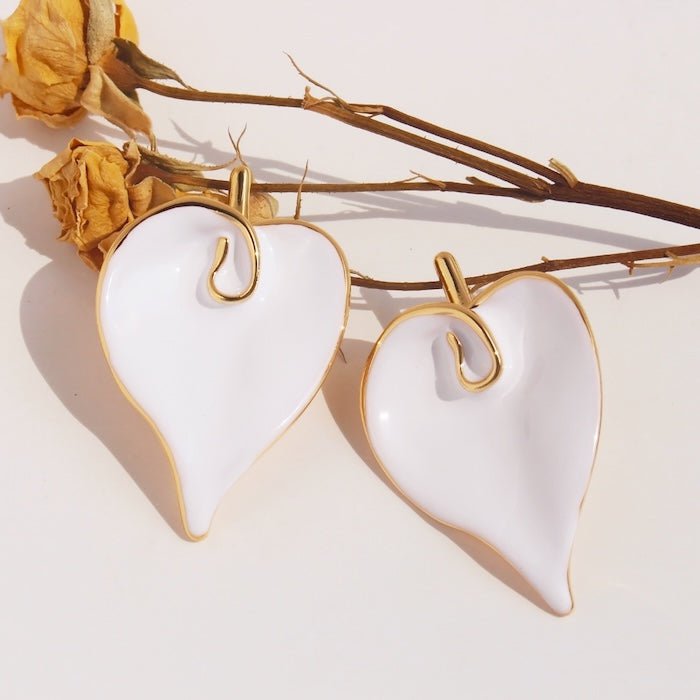 Oversized Chunky Calla Lily Flower Earrings-White n Gold