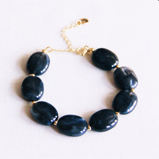Beaded bracelet of oval resin XL - anthracite