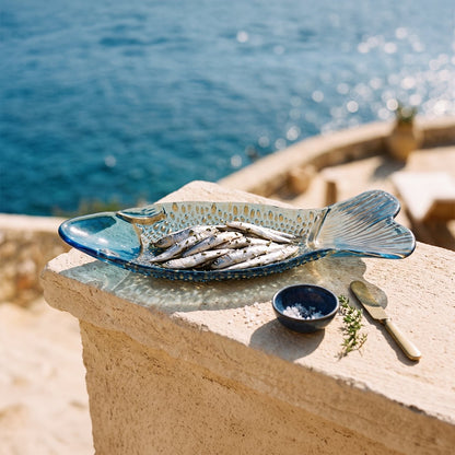 Blue and gold fish dish 25.5x9.5cm