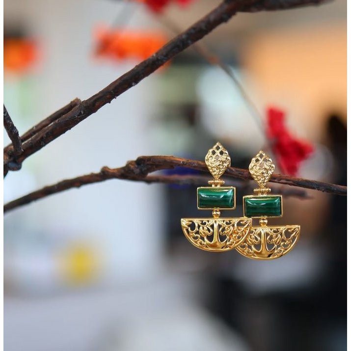 Royal Style Drop Earrings with Malachite