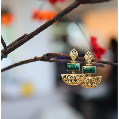 Royal Style Drop Earrings with Malachite
