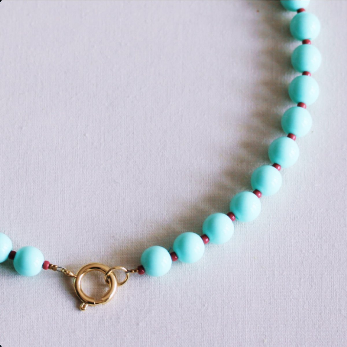 Beaded necklace with Miyuki beads - mint/cerise