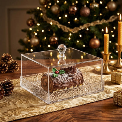 Square crackle effect acrylic cake dome with tray