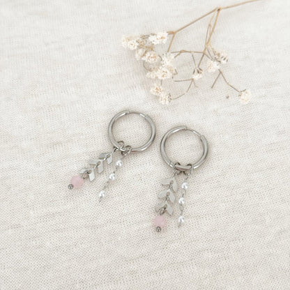 Herringbone, jade & gems earrings - silver