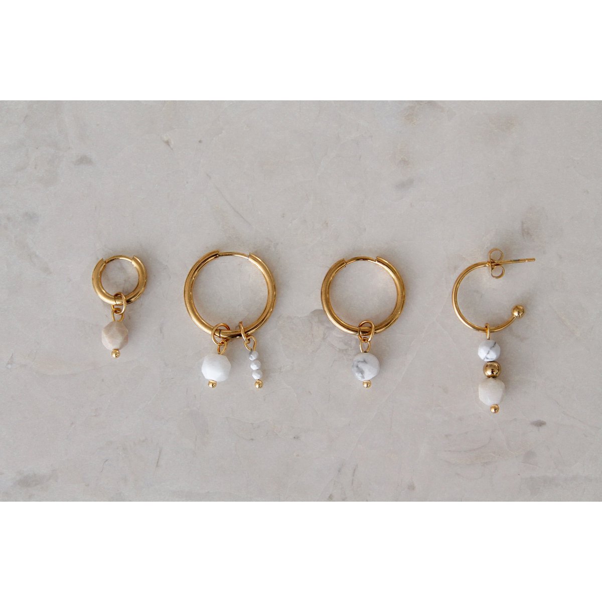 Earrings Beige Jade - Gold