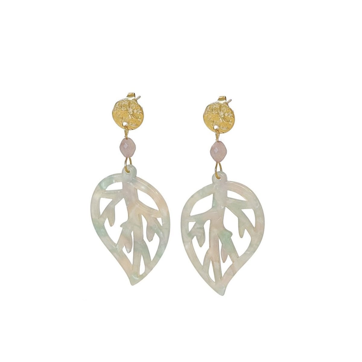 Kunzite Leaf Statement Earrings - Gold