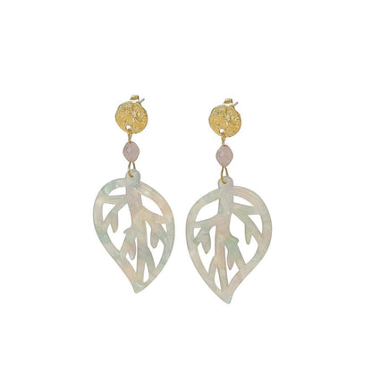 Kunzite Leaf Statement Earrings - Gold