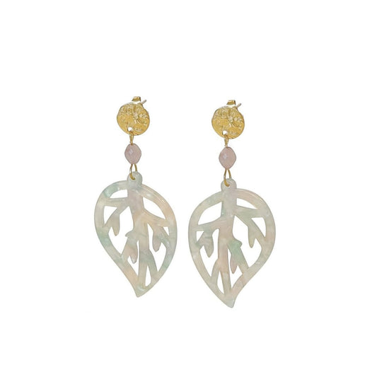 Kunzite Leaf Statement Earrings - Gold