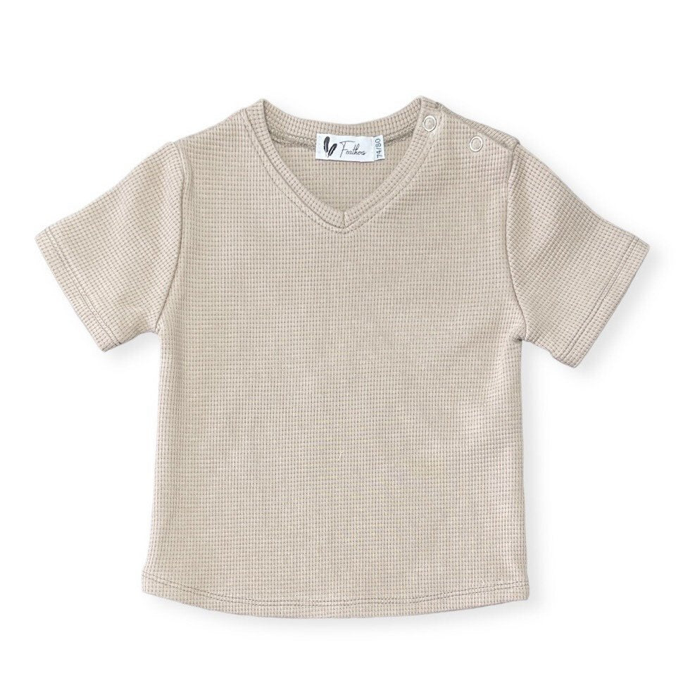 Shirt V-neck waffle dark beige