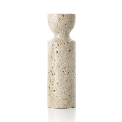 The Travertine Hourglass Candle Holder - Beige - M