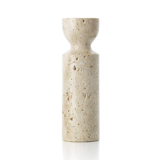 The Travertine Hourglass Candle Holder - Beige - M