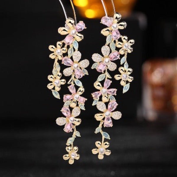 Elegant Dazzling Bloom Longline Earrings